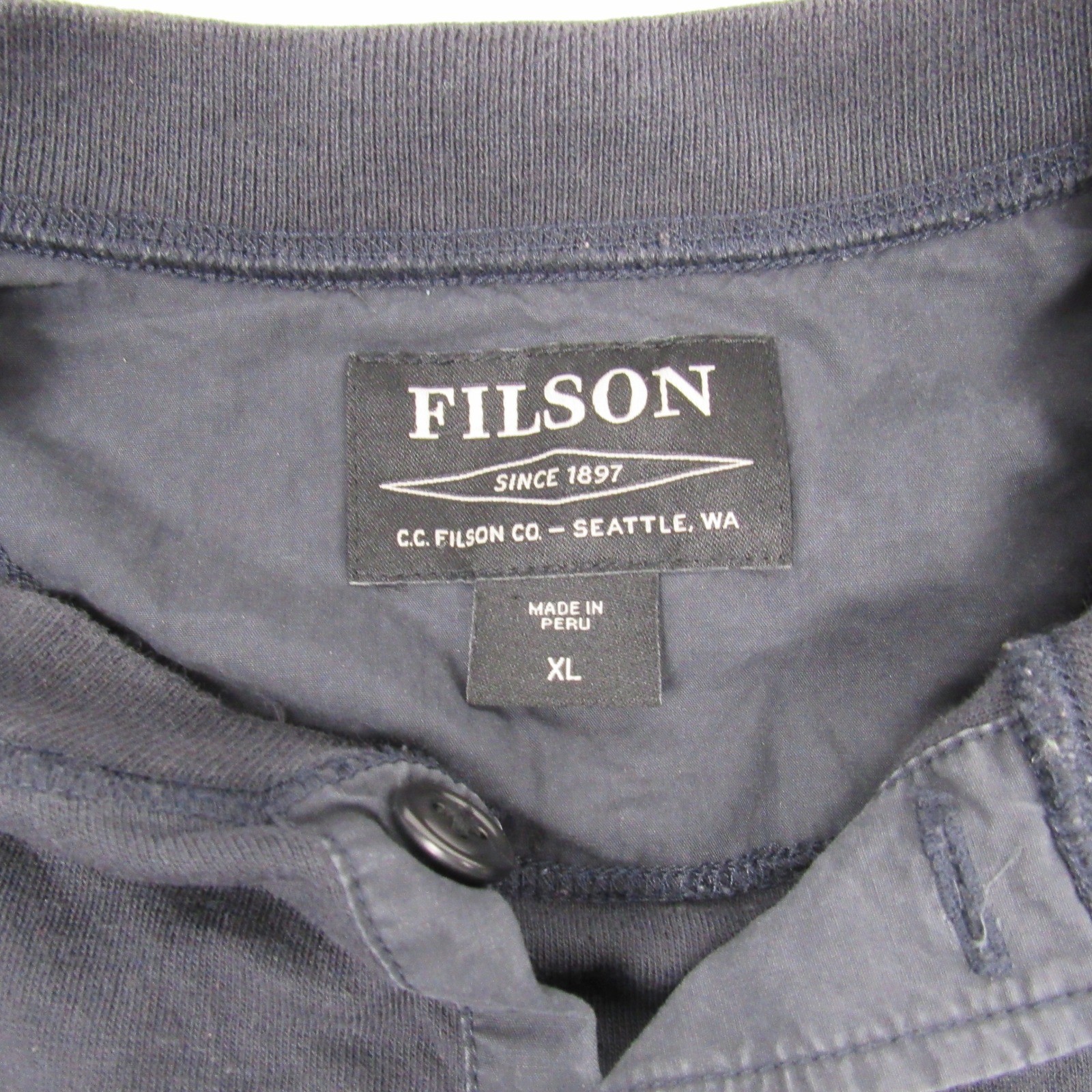 Filson Mens Henley Shirt Long Sleeve Black Cotton Logo Patch XL PNW Heritage gallery