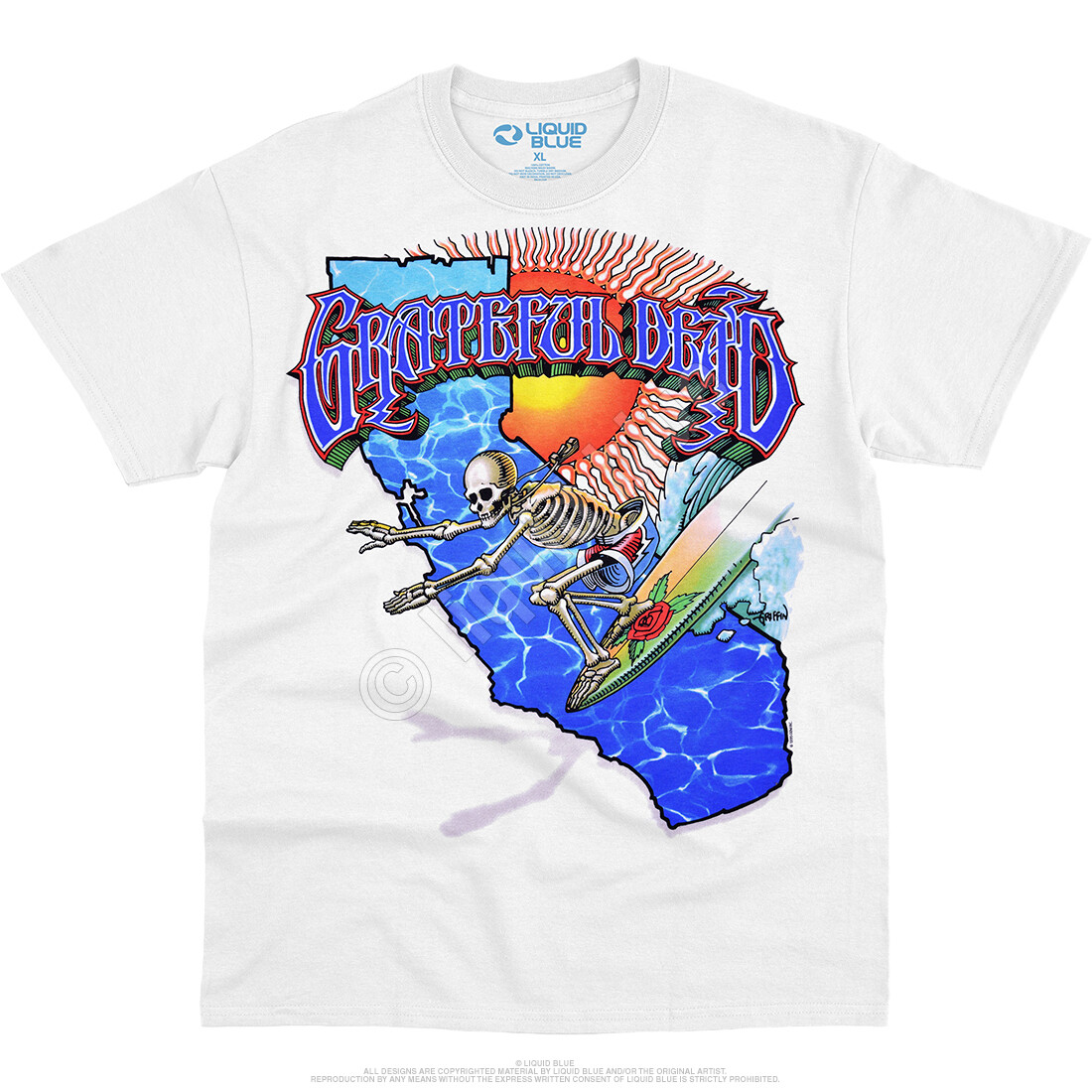 GRATEFUL DEAD-CALIFORNIA SURFER-SKELETON-ROSE-T SHIRT S-M-L-XL-2X,6X Garcia gallery