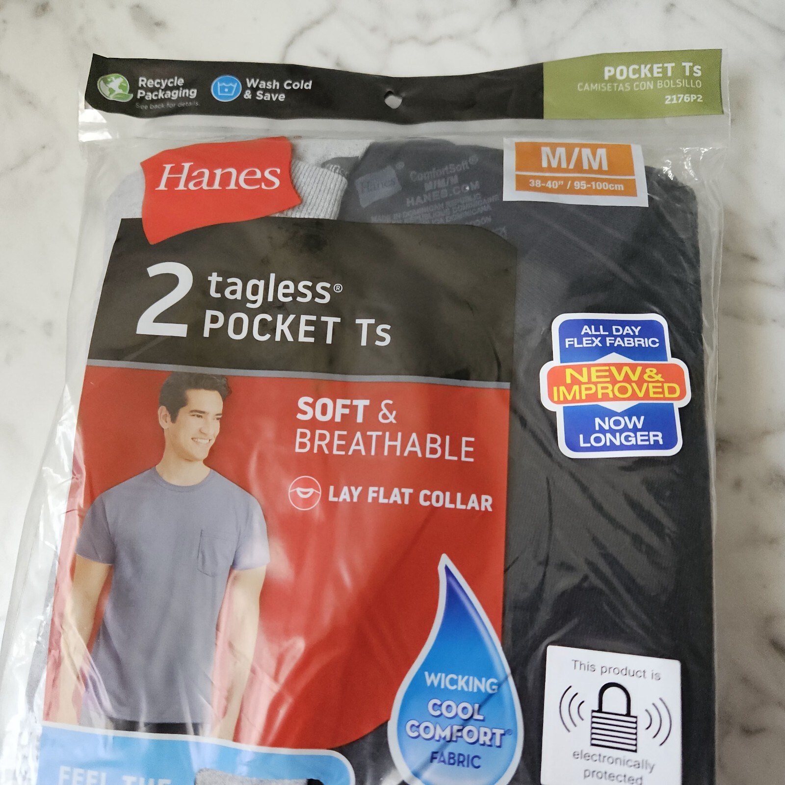 Hanes 2 Pack MEDIUM 38-40″ Pocket Tshirts Soft Breathable Cool Wicking Fabric