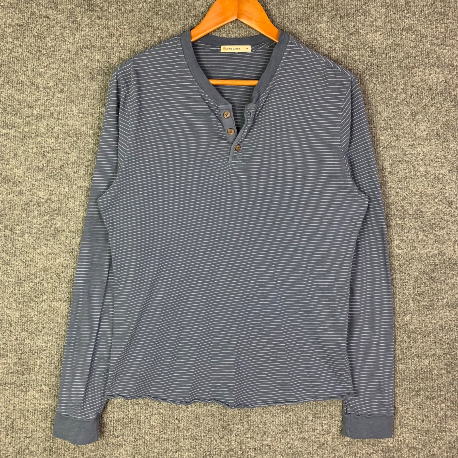 Marine Layer Henley Shirt Men Sz Medium Striped Long Sleeve Pullover gallery