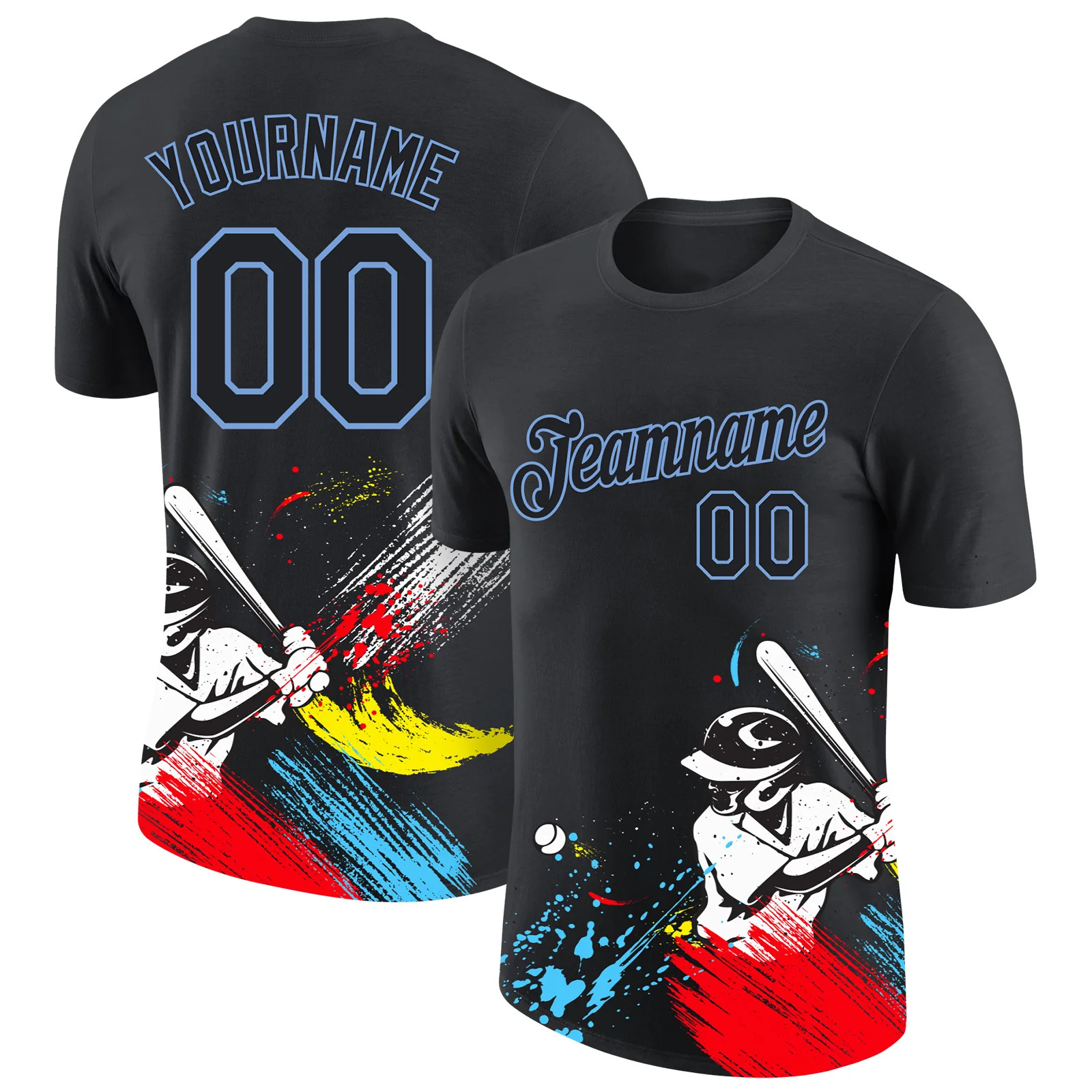 Custom Graffiti Pattern Black Light Blue 3D T-Shirt Art Graphic Gift Mens gallery