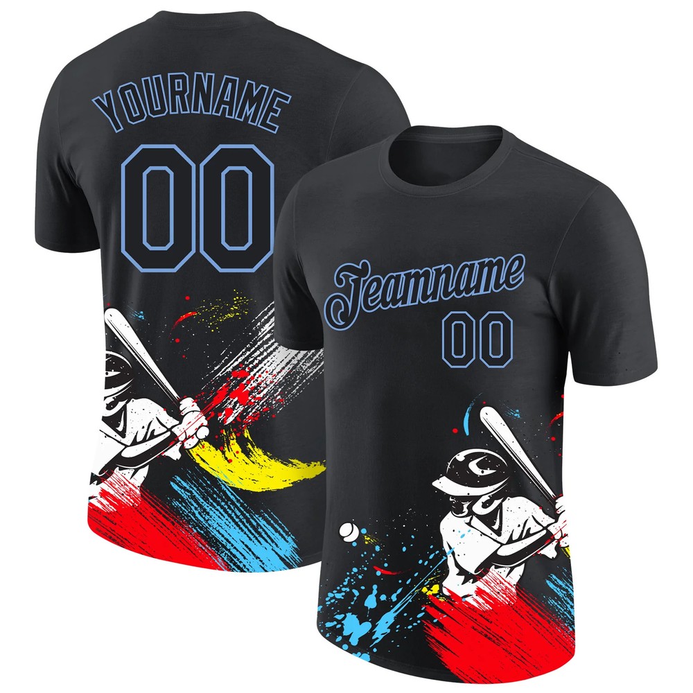 Custom Graffiti Pattern Black Light Blue 3D T-Shirt Art Graphic Gift Mens