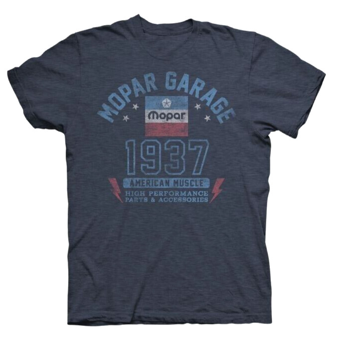 MOPAR GARAGE 1937 MENS BLUE SHORT SLEEVE DISTRESSED PRINT TEE SHIRT NEW E1615 gallery