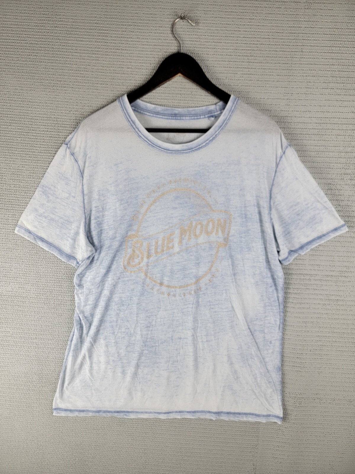 Blue Moon T-shirt Brewing Co size large lucky brand faded semi-sheer worn