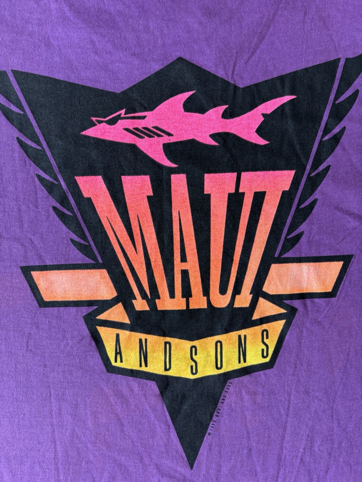 Maui And Sons Shirt Men Medium Purple Shark Neon Surf Skate Single Stitch 90s gallery
