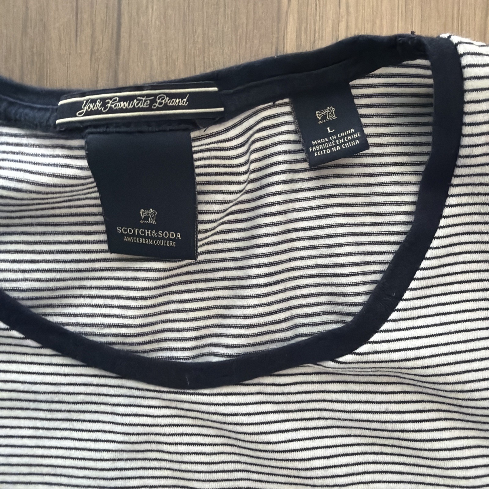 Scotch and Soda Striped Stretch T-shirt Size L Nautical Navy Blue Fisherman core gallery