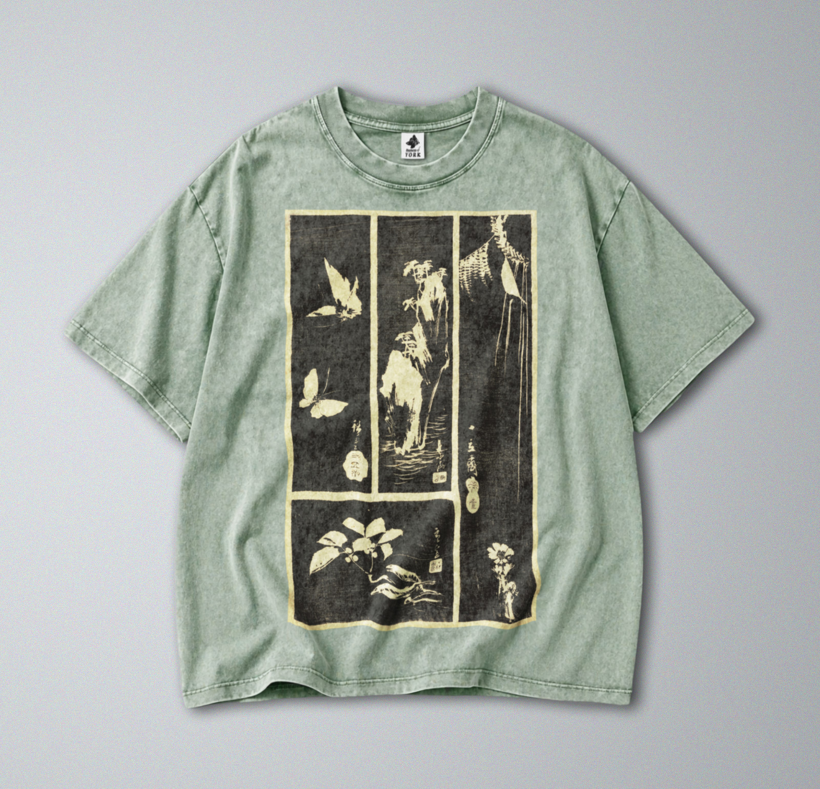 100% Cotton Tee – Unisex Retro Oversized Fit – Japanese Minimalist Nature Print