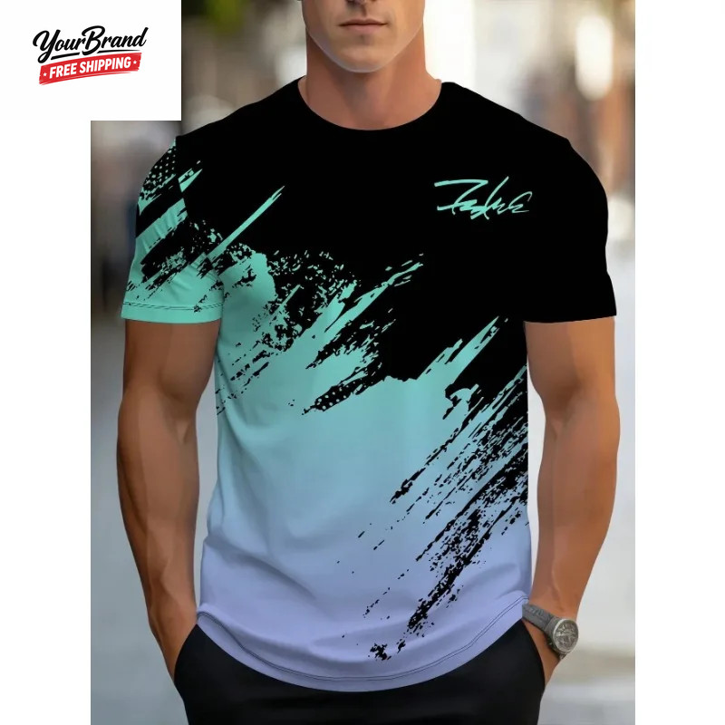 Fashion Gradient Color 3D Print Men'S T-Shirts Daily Men'S O-Neck Short Sleeve T gallery