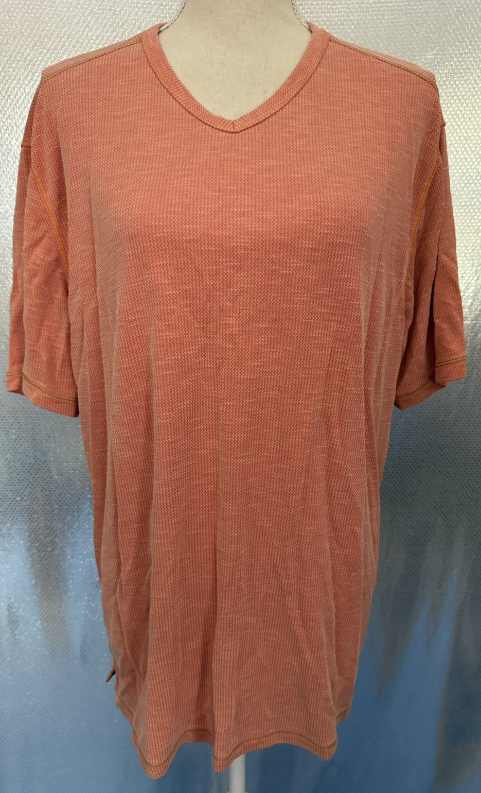 Tommy Bahama Shirt Mens Sz L Orange Tencel Island Zone 37.5 Technology V Neck