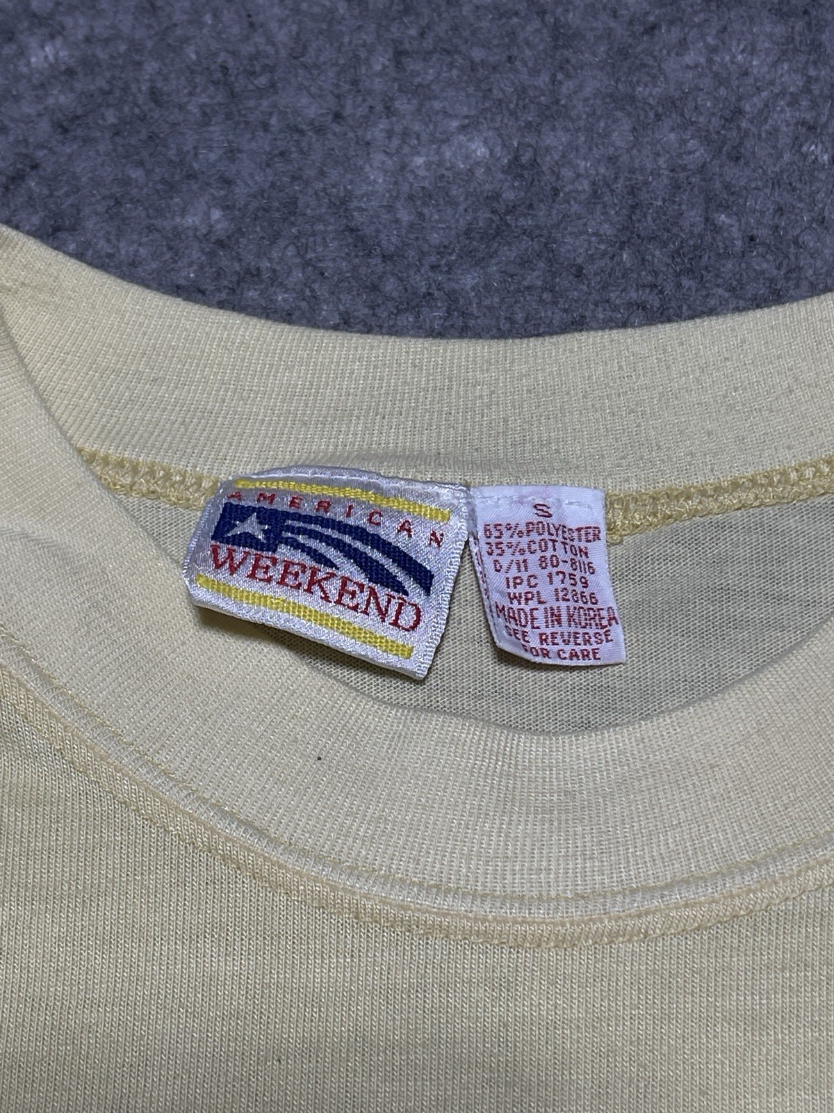 True VIntage Single Stitch THIN Distress Pocket Blank Pale Yellow Shirt Baggy Sm gallery