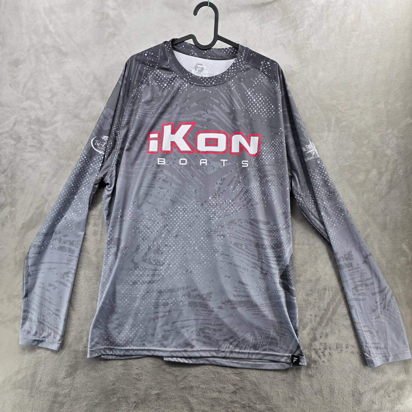 Flikr Fishing Size XL iKon Boats Long Sleeve Performance Shirt Grey UPF gallery