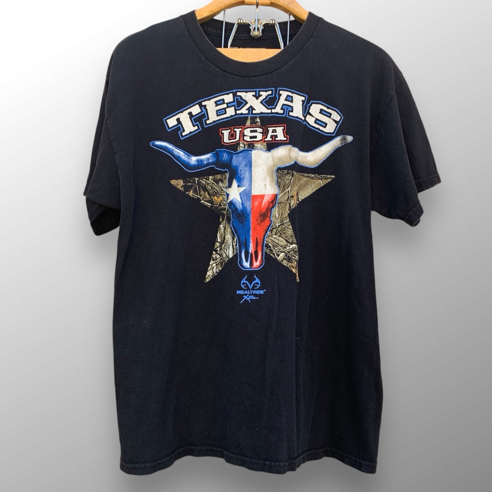 RealTree Xtra Shirt Men's Size L Black Camouflage Camo Skull Star Texas USA gallery