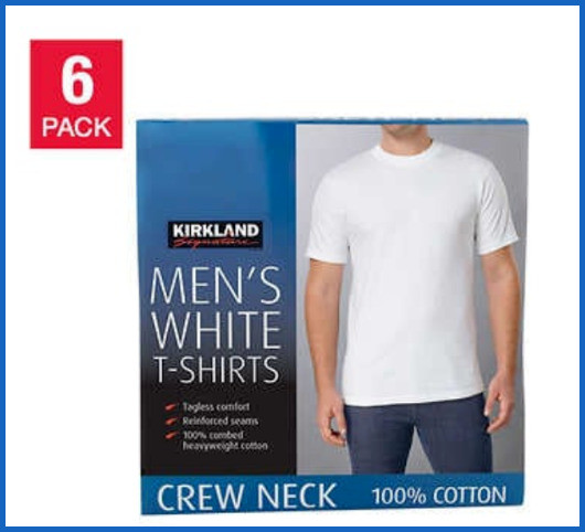 Kirkland Signature Men's Crew Neck T Shirts 6 Pack Tagless 100% Combed Cotton gallery