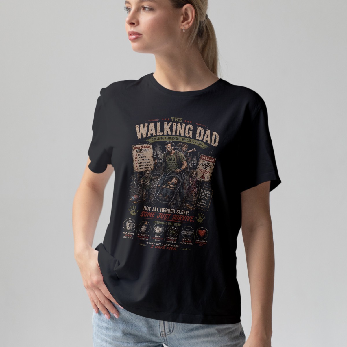 The Walking Dad Surviving Fatherhood Mens T-Shirt Zombie Parody Gift For Him gallery