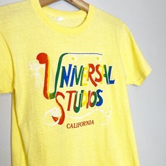 Vintage 70s 80s Universal Studios California T-Shirt Size Medium Yellow Rainbow