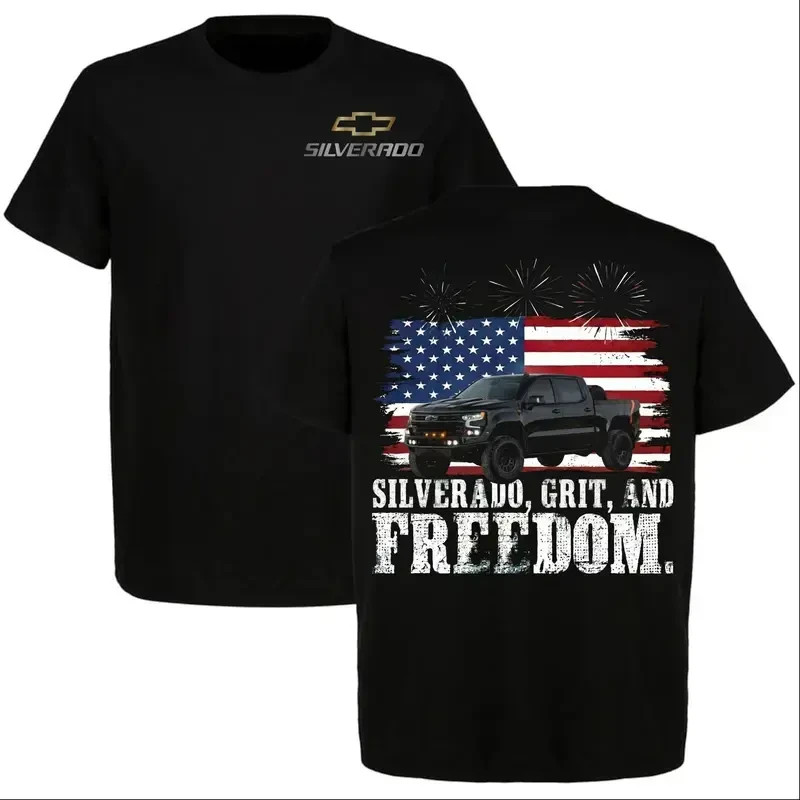 Chevy Silverado Grit and Freedom T-Shirt, Patriotic USA Flag Truck Graphic Tee gallery