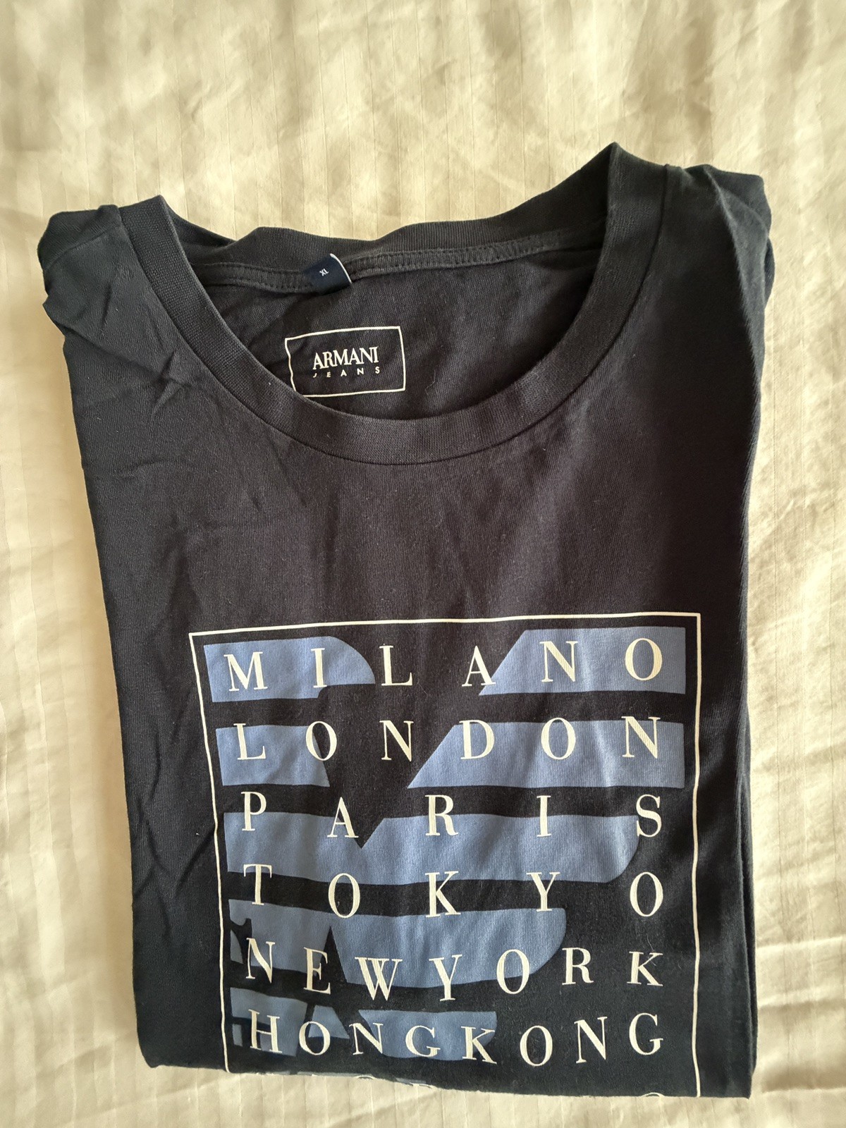 Armani Jeans Navy Blue Spellout Cities Graphic Tee - Men's XL - 100% Cotton gallery