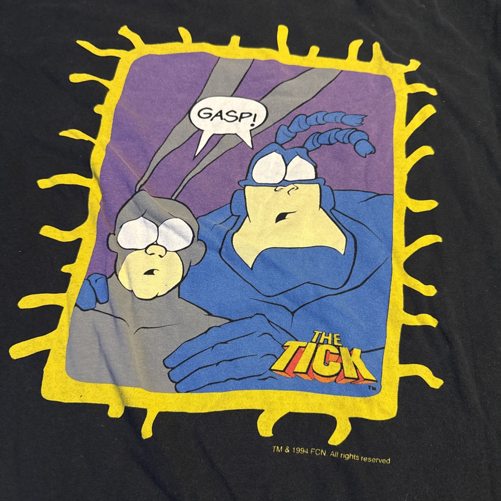Vintage 1994 the Tick superhero promo cartoon black tee on all sports tag XL gallery