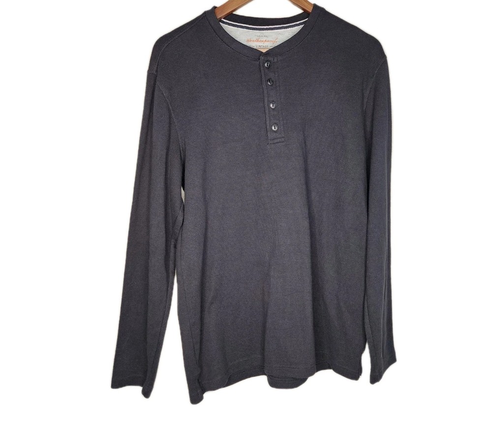 Weatherproof Vintage Waffle Knit Henley Shirt in Black Size L