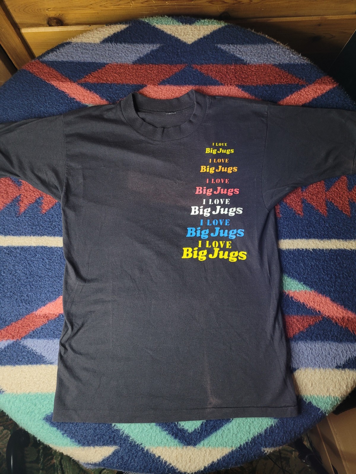 Vintage I Love Big Jugs T Shirt Size Small Adult Humor Funny Black (Fading) gallery