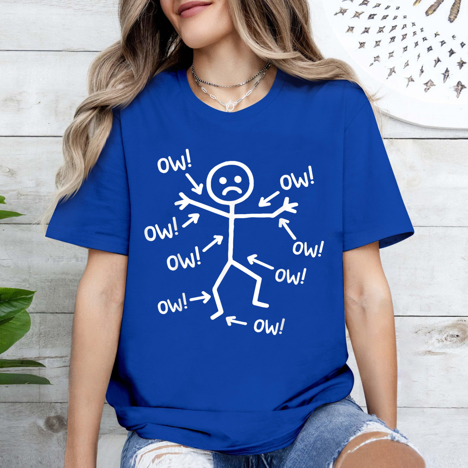 Ow Ow Ow Stick Character Figure Humor Chronic Pain Awareness T-Shirt gallery