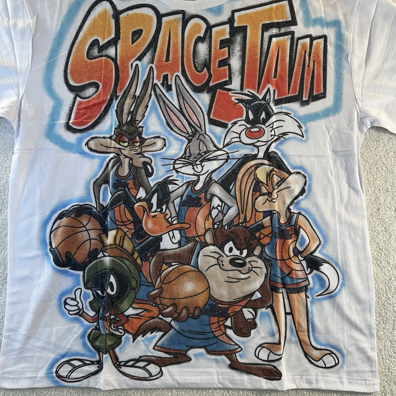 Space Jam Looney Tunes Bugs Bunny Graffiti Airbrush Graphic White T-ShirtXL NWOT gallery