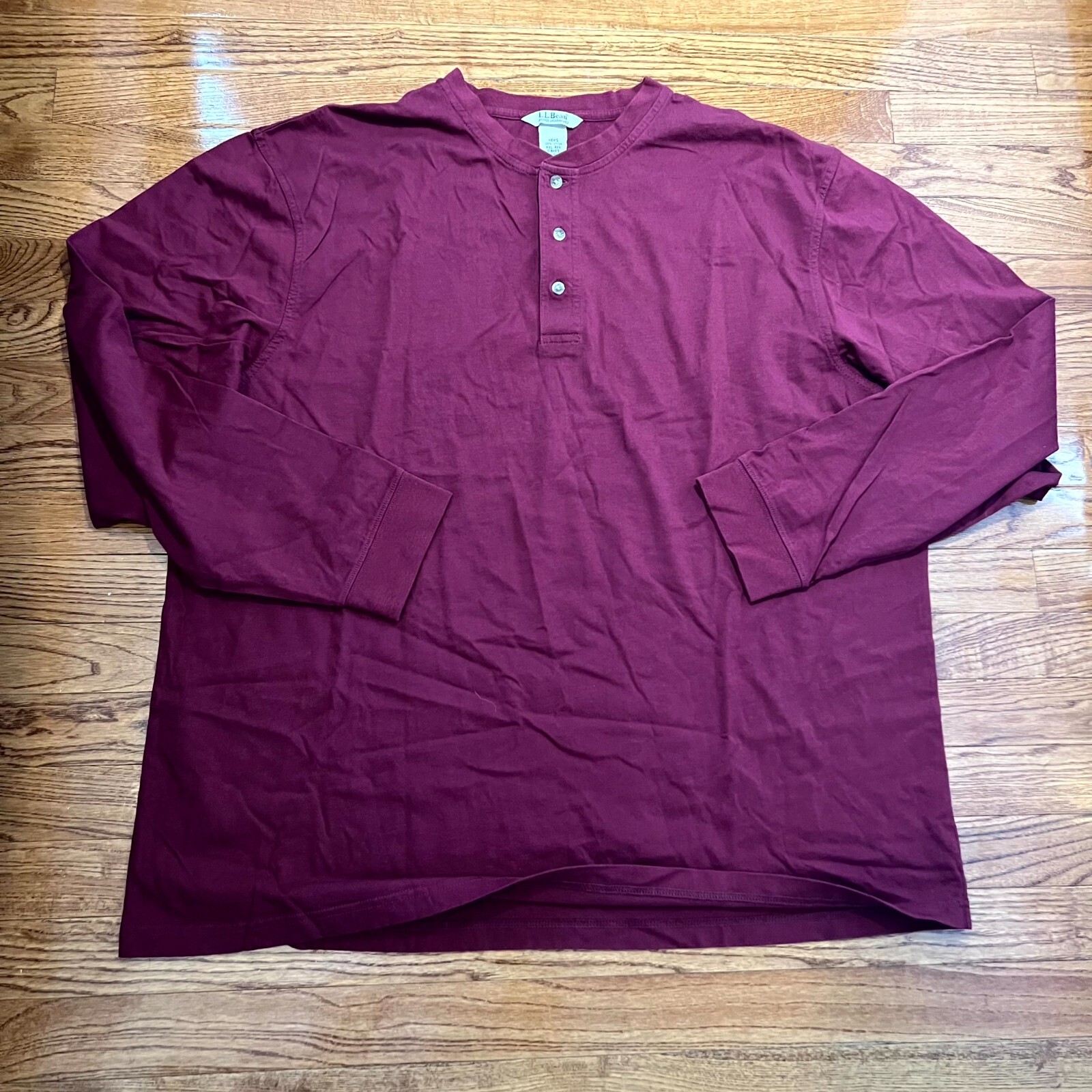 L.L. Bean Shirt Mens 2XL XXL Maroon Carefree Unshrinkable Henley Pullover Cotton gallery