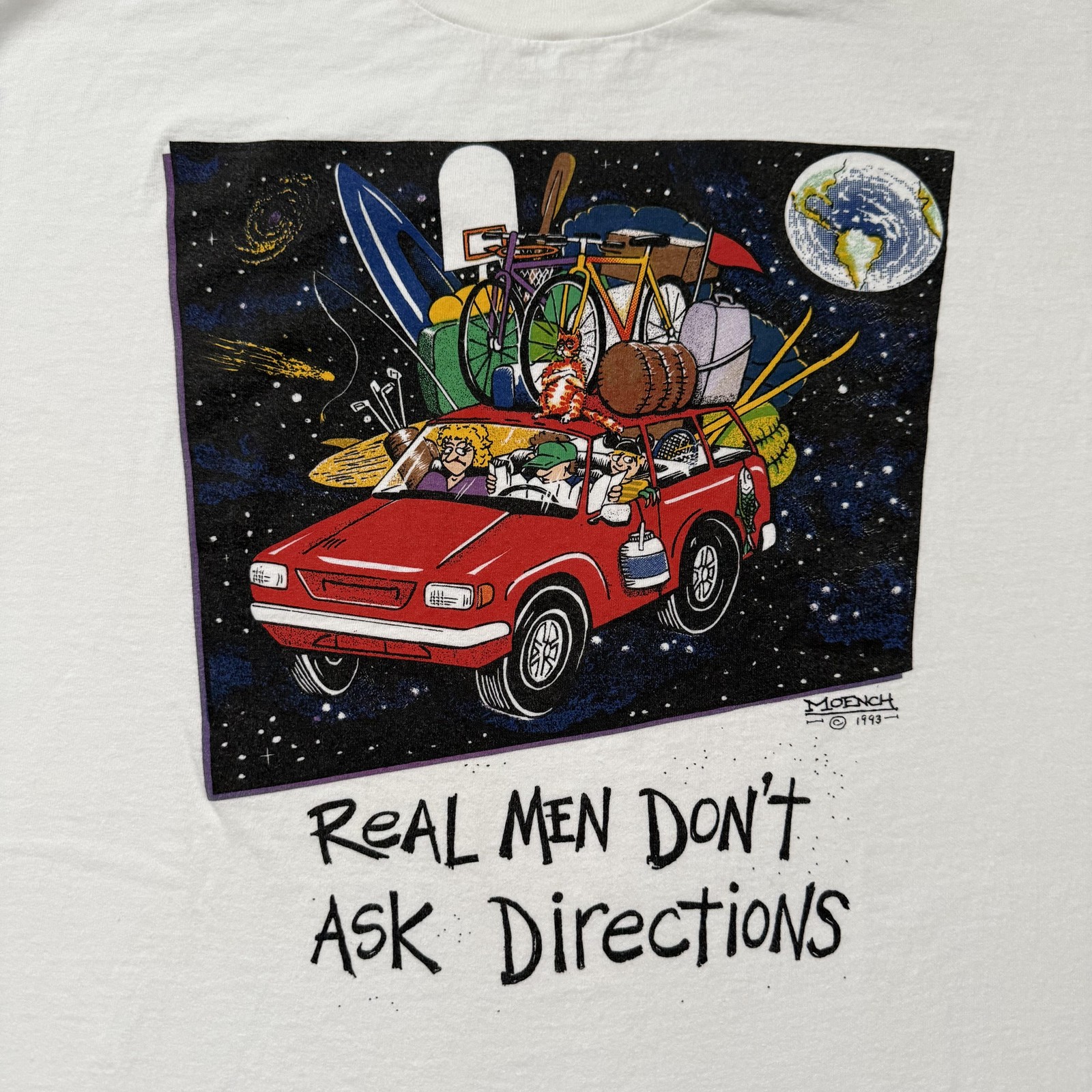 Vintage Real Men Don't Ask Directions Shirt Mens XL Moech Art Comic Funny gallery