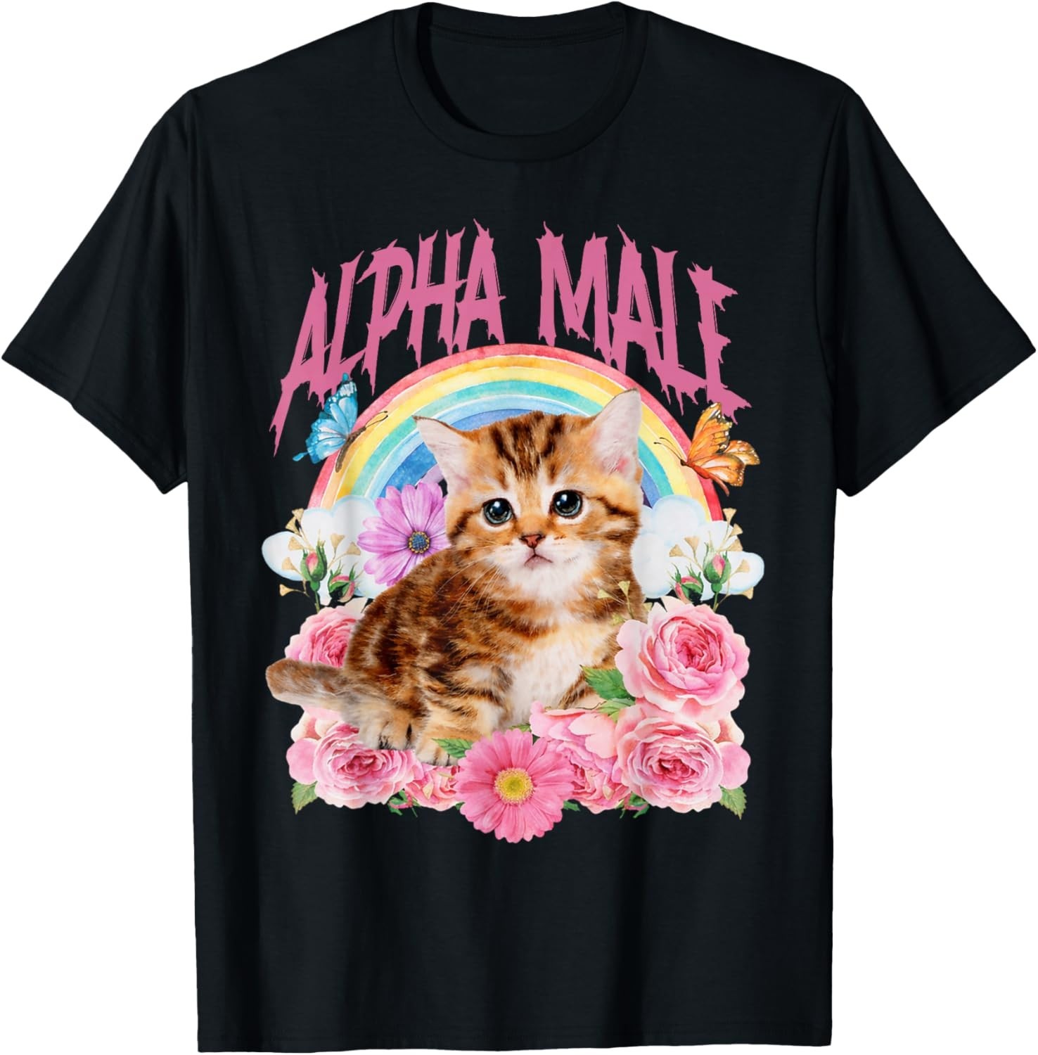 Alpha Male Funny Cat Kitten Rainbow Floral T-Shirt unisex T-Shirt gallery