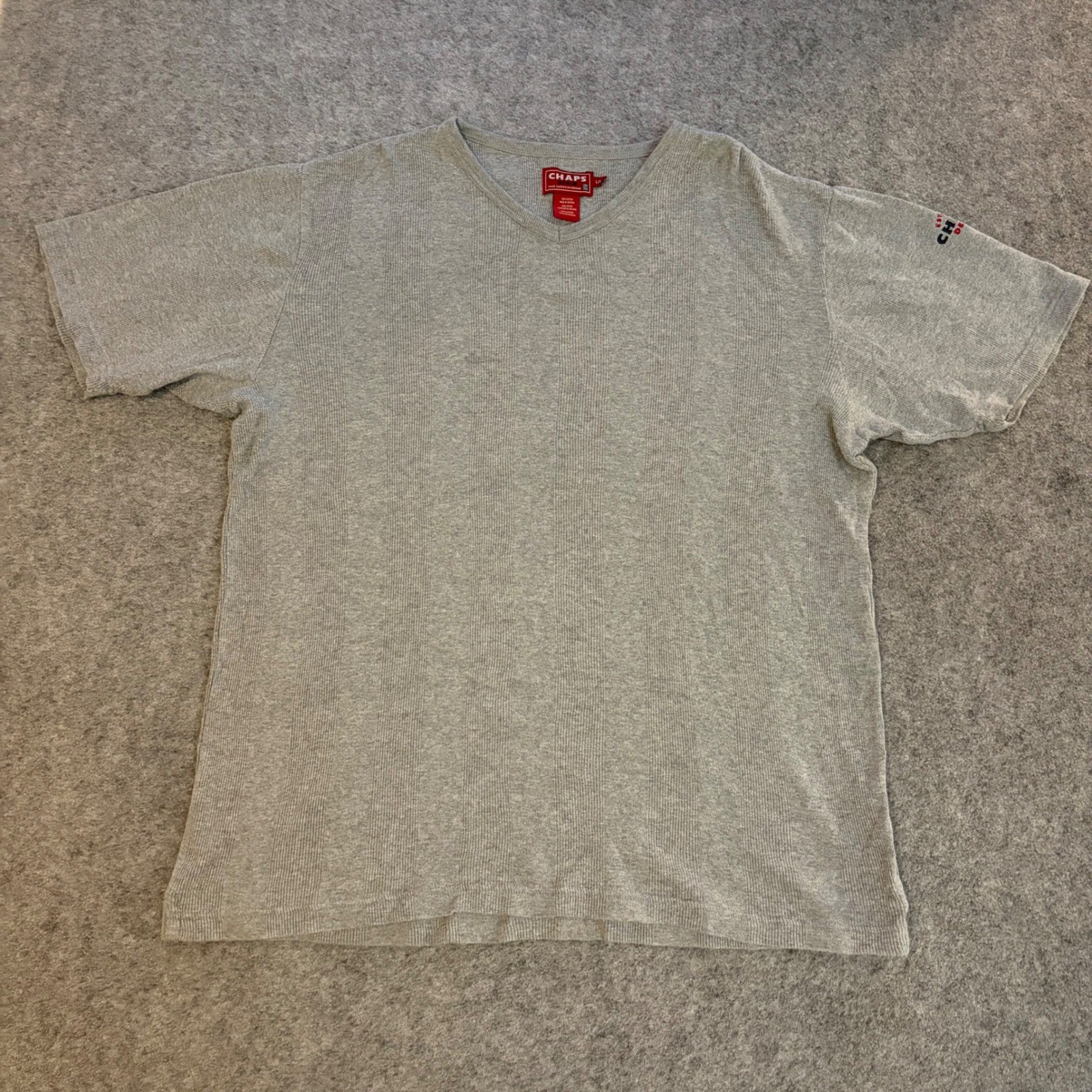 Chaps Denim Gray V-Neck Ribbed Short Sleeve T-Shirt Cotton Solid Adult Large gallery