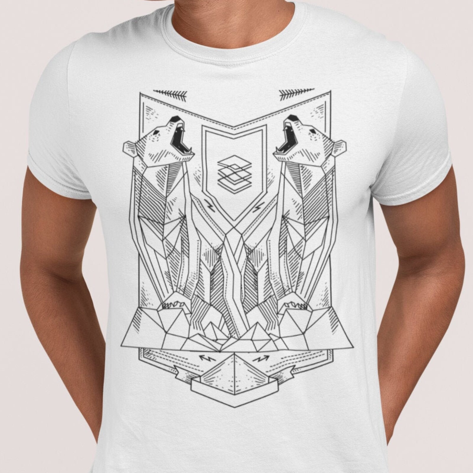 #26 Bear Men's T-shirt, Bear Art Print Mens Tshirt, Black And White Woodland Men gallery