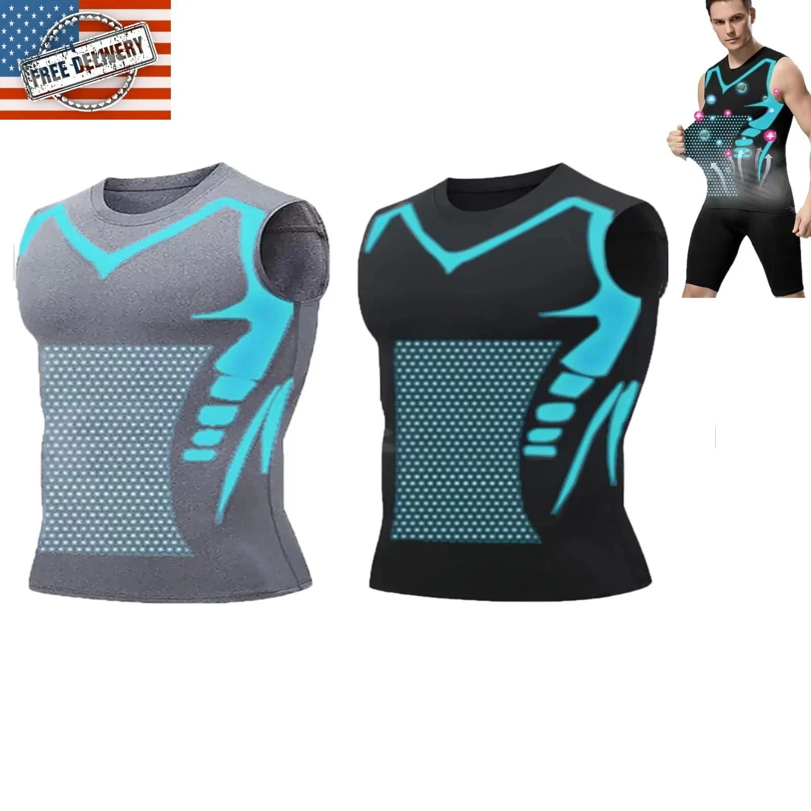 Men Compression Shirt Version Ionic Shaping Sleeveless Vest Sport Tank Top S-2XL gallery