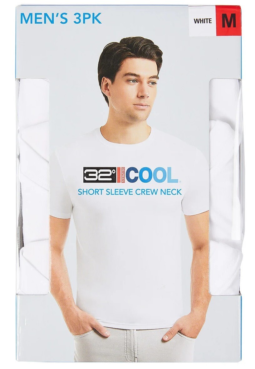 3 PACK - 32 DEGREES COOL MEN'S SHORT SLEEVE CREW NECK SHIRT BLACK OR WHITE gallery
