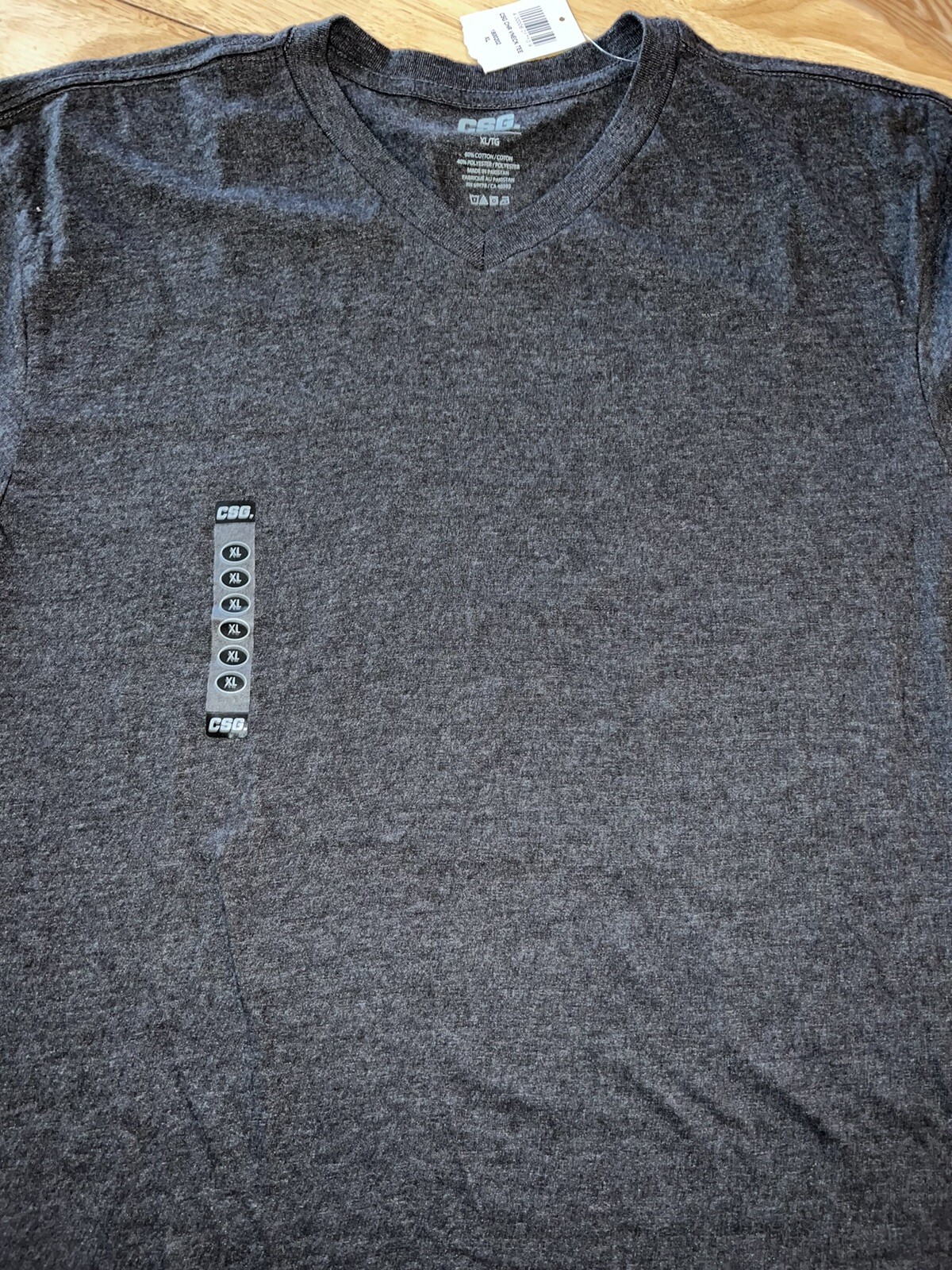 XL CSG Mens T-Shirt 100% Cotton V-Neck Short Sleeve Solid Gray BNWT gallery