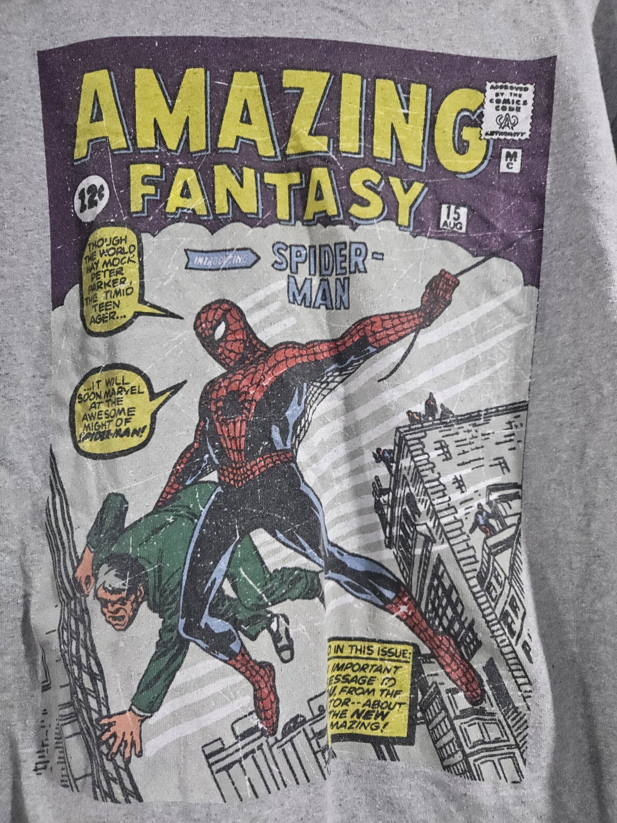 Marvel Comics Amazing Fantasy #15 Comic Book Cover Spider-Man Gray TShirts Large gallery