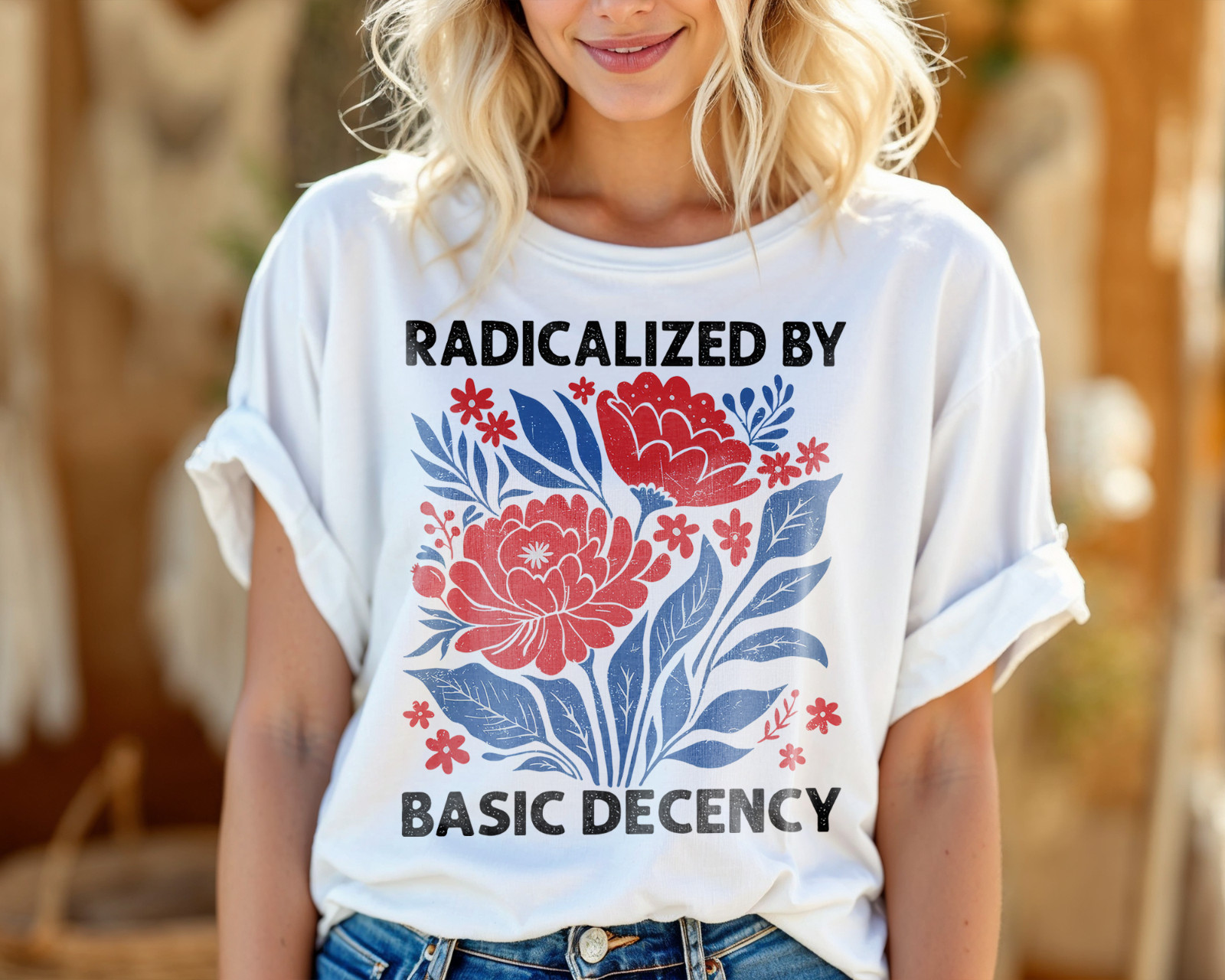 Radicalized by Basic Decency T-Shirt Political Activism Floral Equality A83 gallery