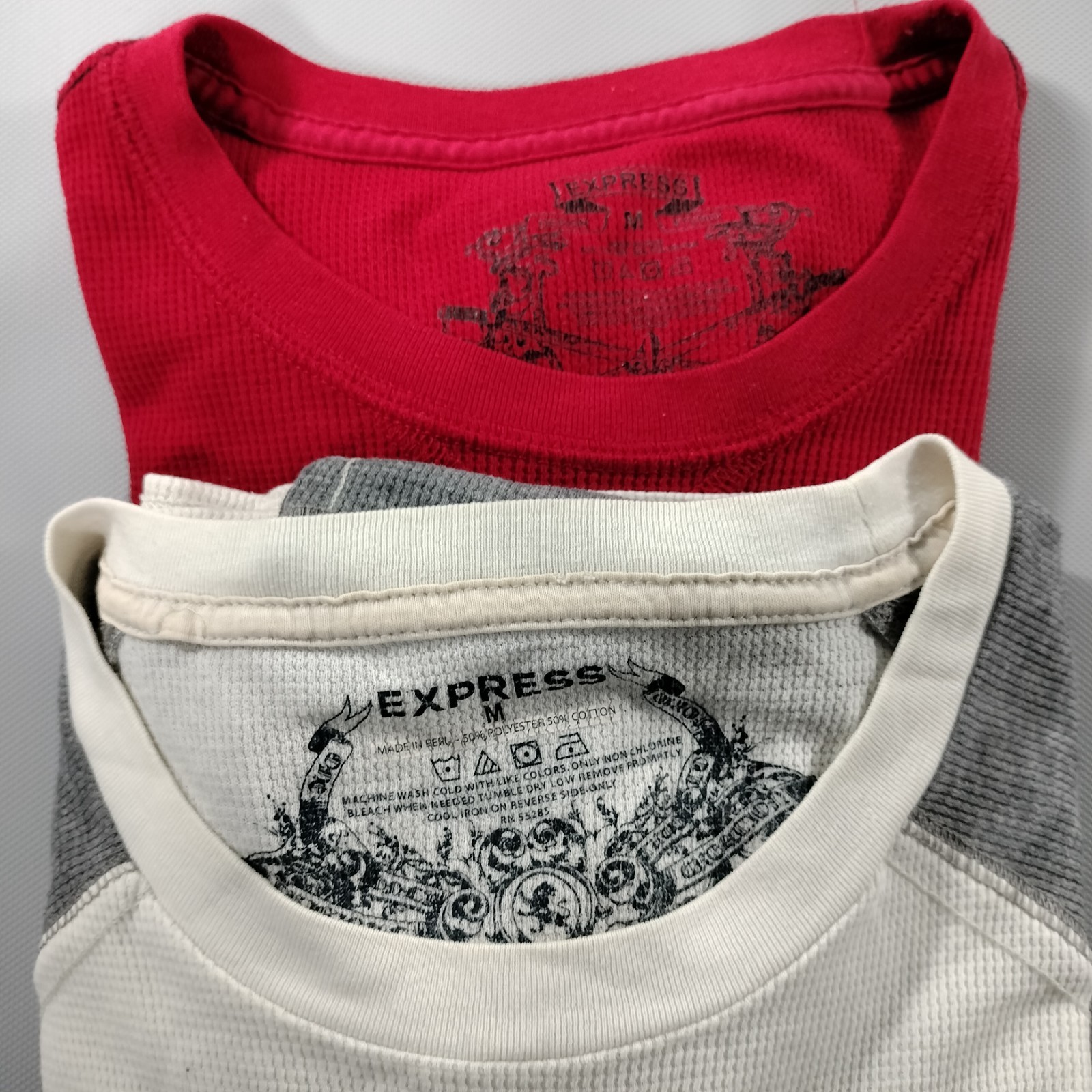 Express Lot of 2 Red White Gray Crew Neck Pull On Long Sleeve T-shirts Mens Sz M gallery