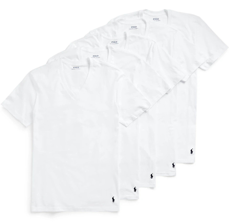 Polo Ralph Lauren Classic Fit Cotton V-Neck Tees 5 Pack White Small NCVNP5