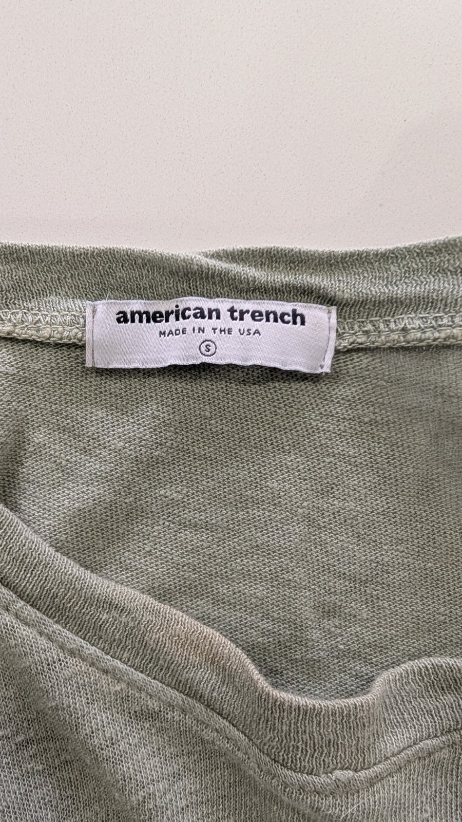 American Trench Sage Green Cotton Linen Tee Shirt Mens Small S Made in USA gallery