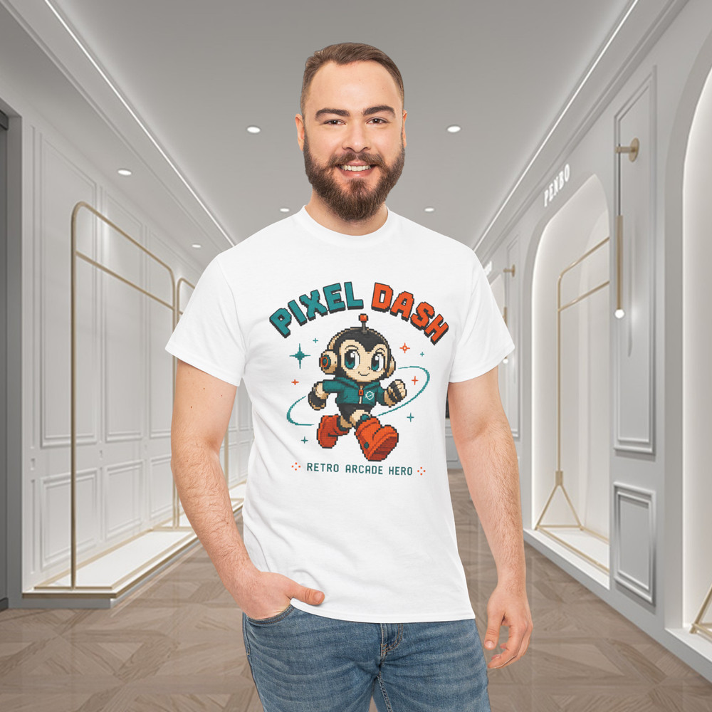 Pixel Dash Retro Arcade Robot Hero Graphic T-Shirt