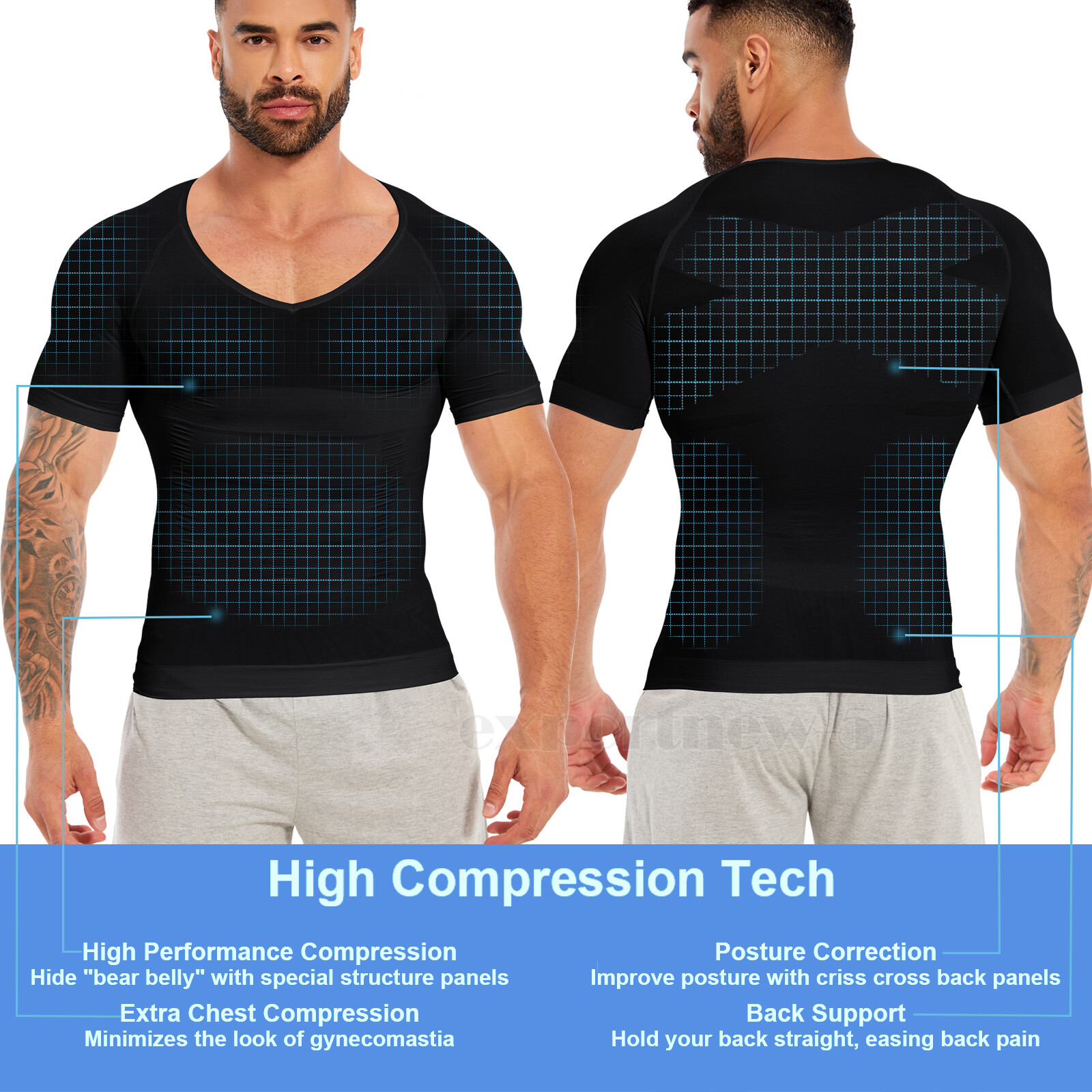 US Mens Compression V-Neck T-Shirt Moobs Slimming Tummy Control Body Shaper Tops gallery