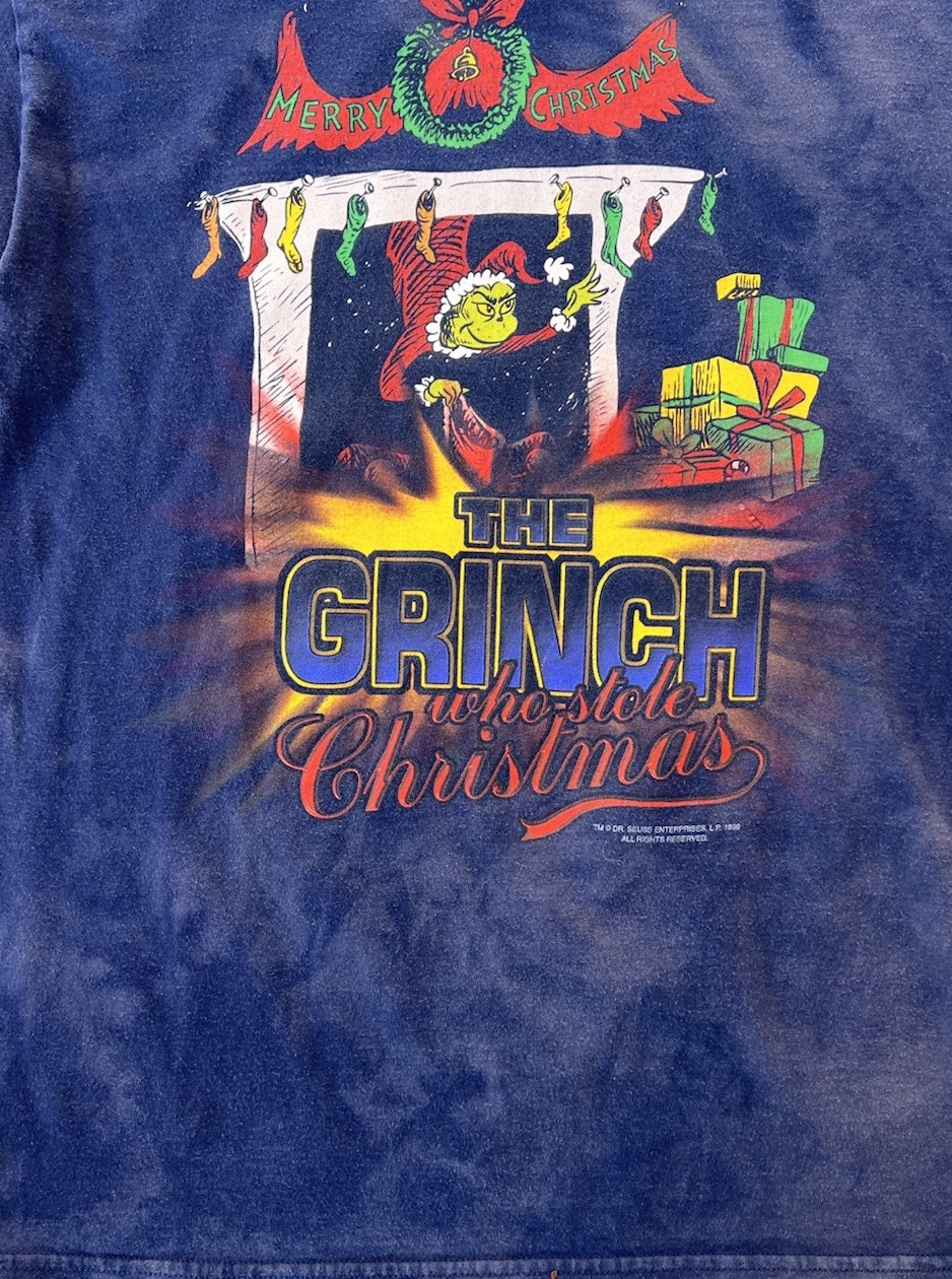 Vintage Xmas Shirt Large The Grinch Who Stole Christmas 90s Dr Seuss Wear FADED gallery