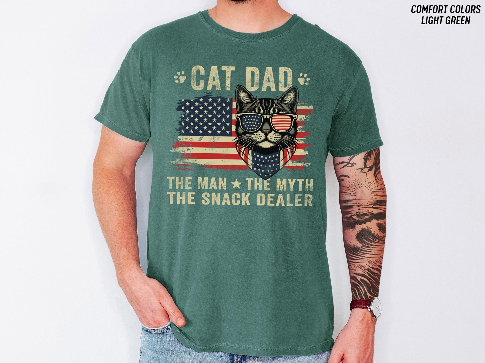 Funny Cat Dad Shirt Snack Dealer Patriotic Fathers Day Gift USA Flag Tee gallery