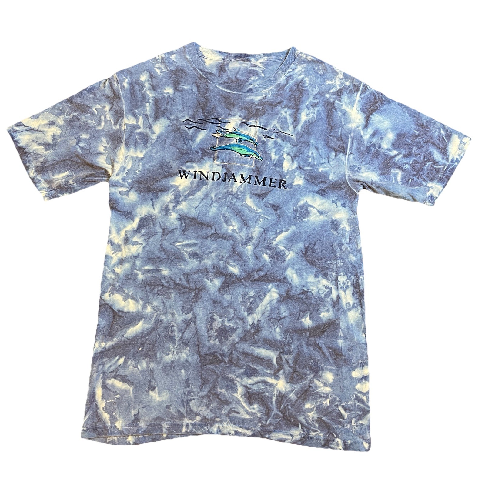 Vintage Dolphins Art T-Shirt Men’s Small Blue Tie Dye Windjammer Sailing Boating gallery