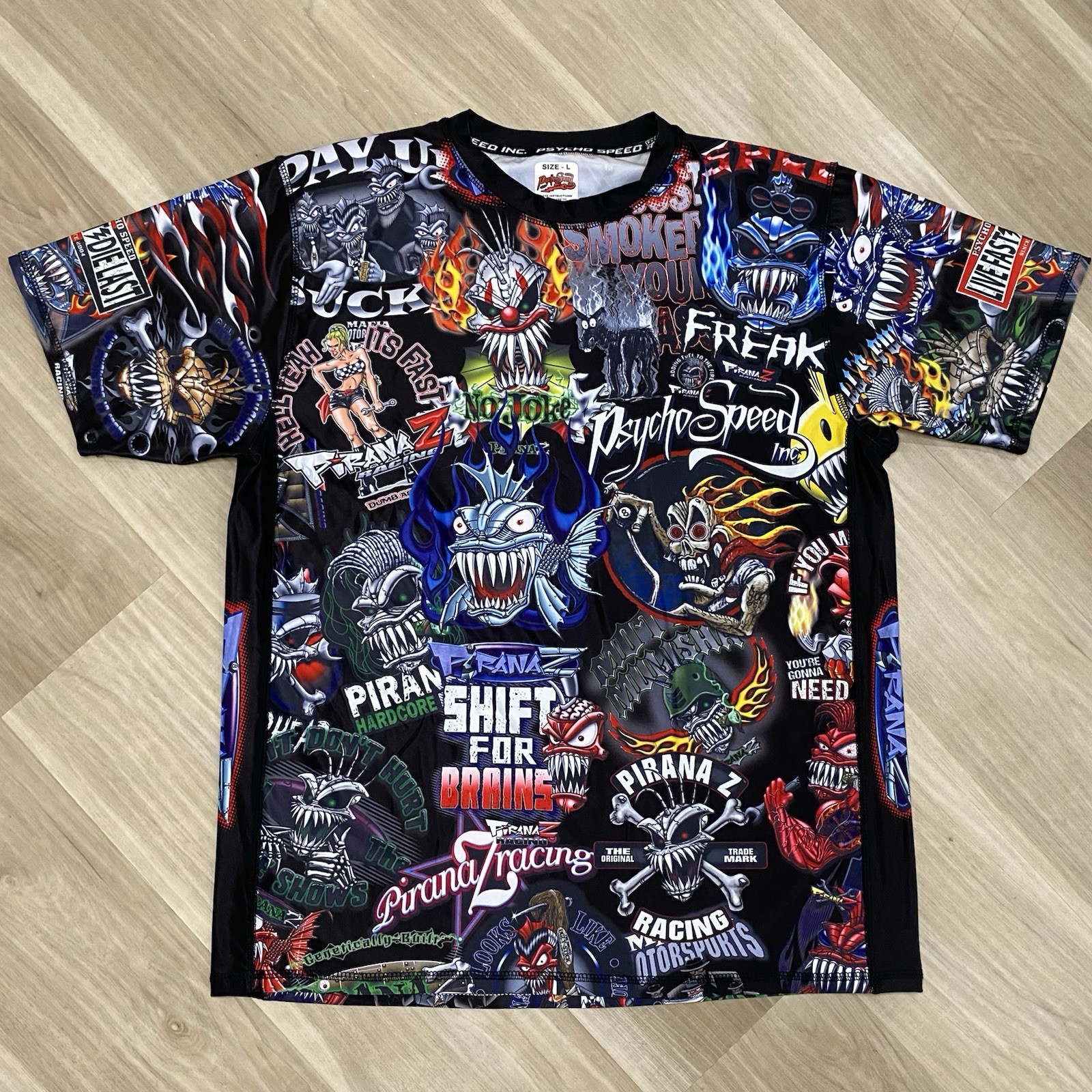 Psycho Speed Inc Piraniaz Racing Punk Men’s Shirt Large Multi Color gallery