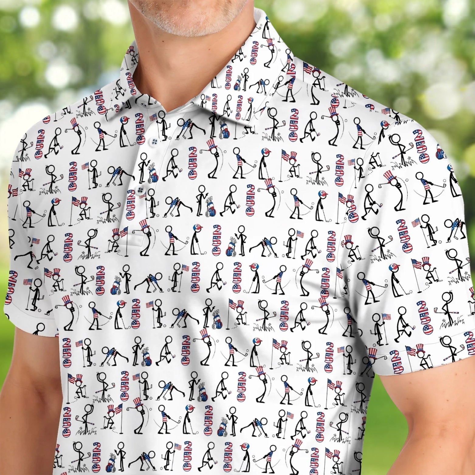 USA 250 Casual Patriotic Golf Shirt, 4th of July Stick Figure Golf Polo (S-5XL) gallery