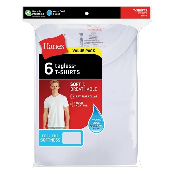 Hanes Comfort White 6-Pack TAGLESS Crew necks T-shirt NWT gallery