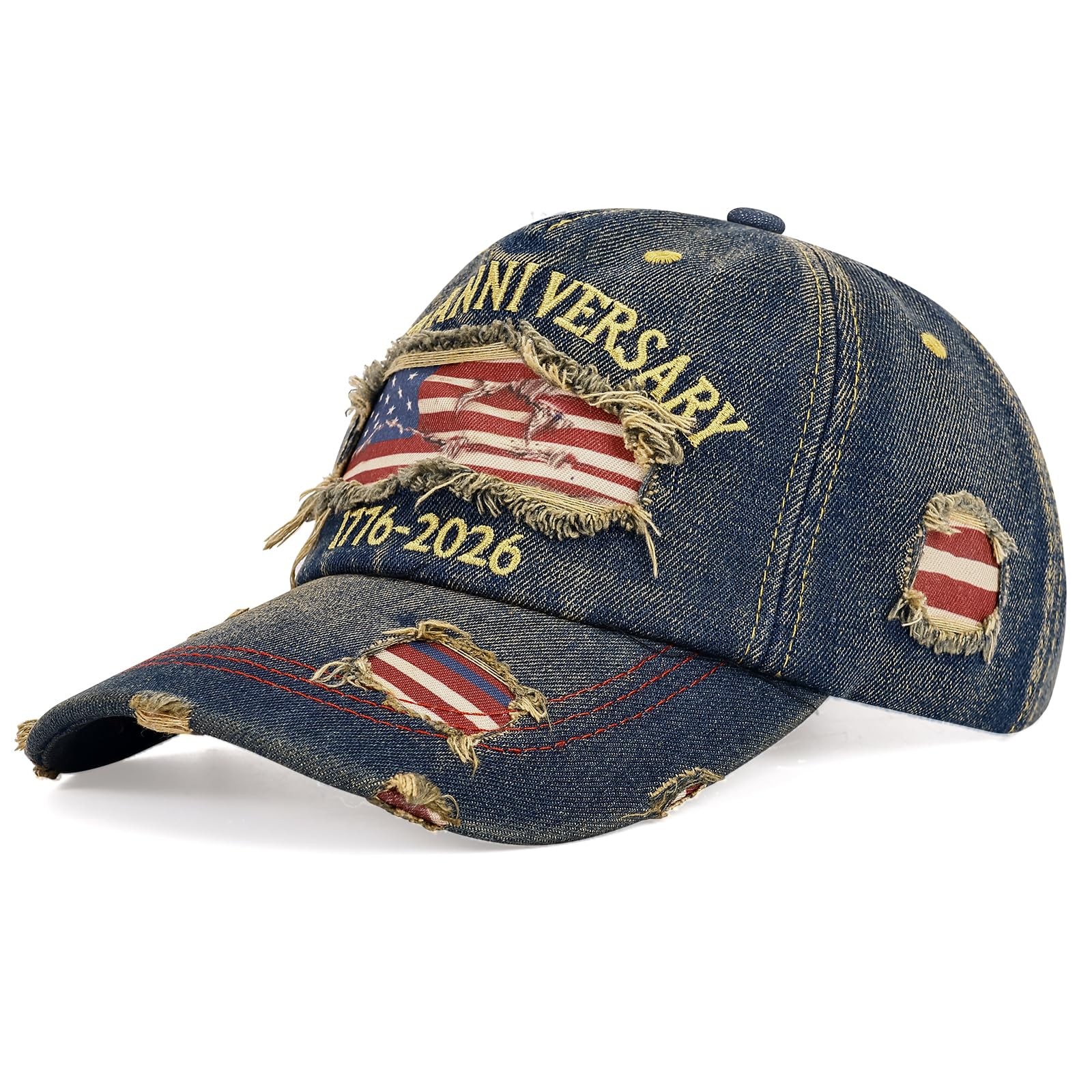 250 Anniversary USA Hat 17762026, Distressed Denim Embroidered Flag Patriotic... gallery