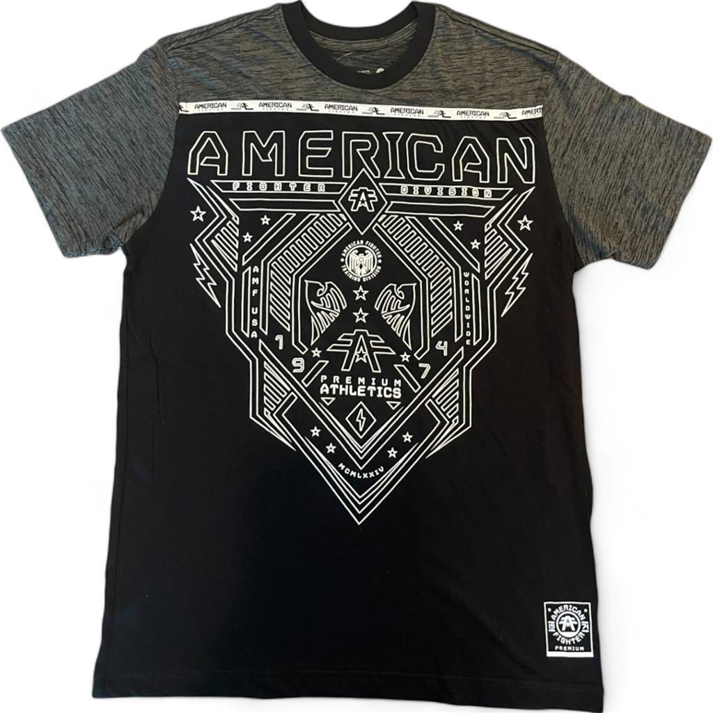 New Men's American Fighter Premium Athletic MMA Black/Dark Gray T-Shirt XS-4XL gallery