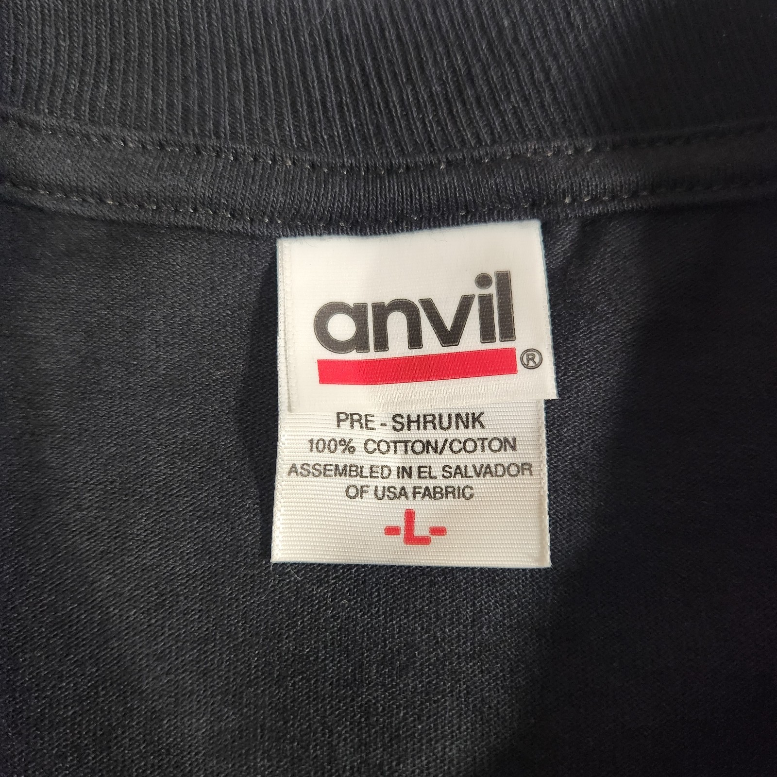 Anvil Men's Large Heavyweight Black Long Sleeve T-Shirt Ribbed Cuffs / Crew Neck gallery
